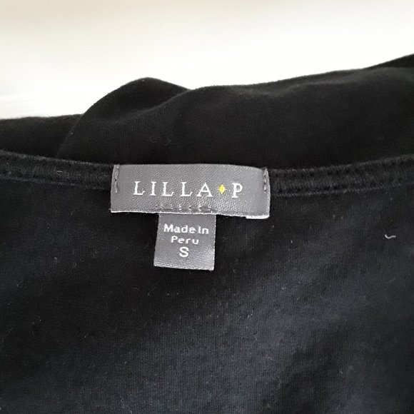 Lilla P Black Pima Cotton V Neck Ruffle Tee Shirt Size S - Picture 7 of 10